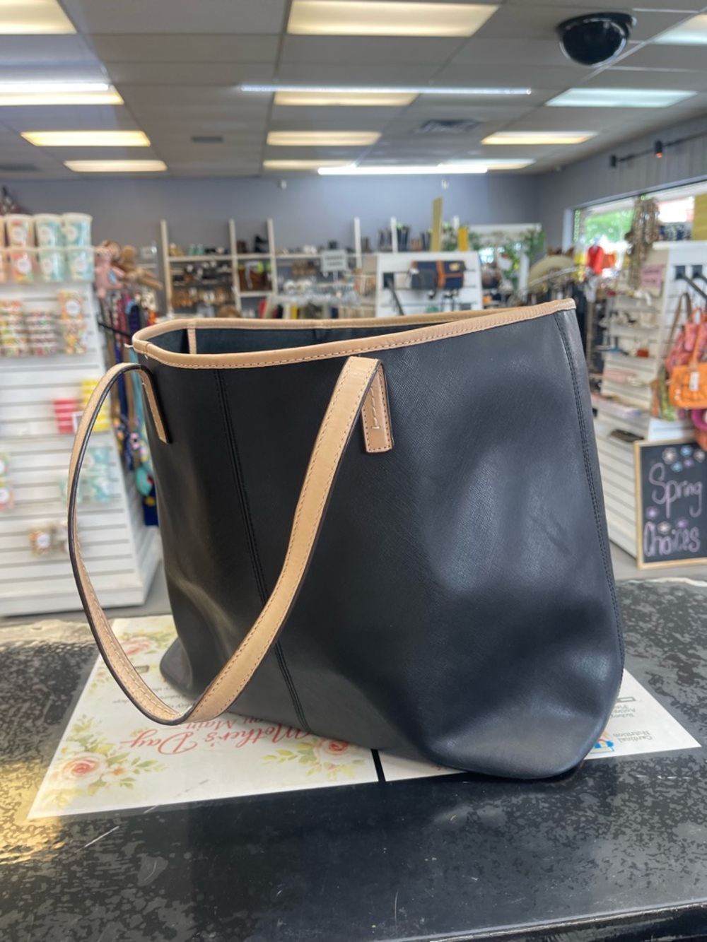Coach Black Tote with Tan Trim and Straps - Picture 5 of 7